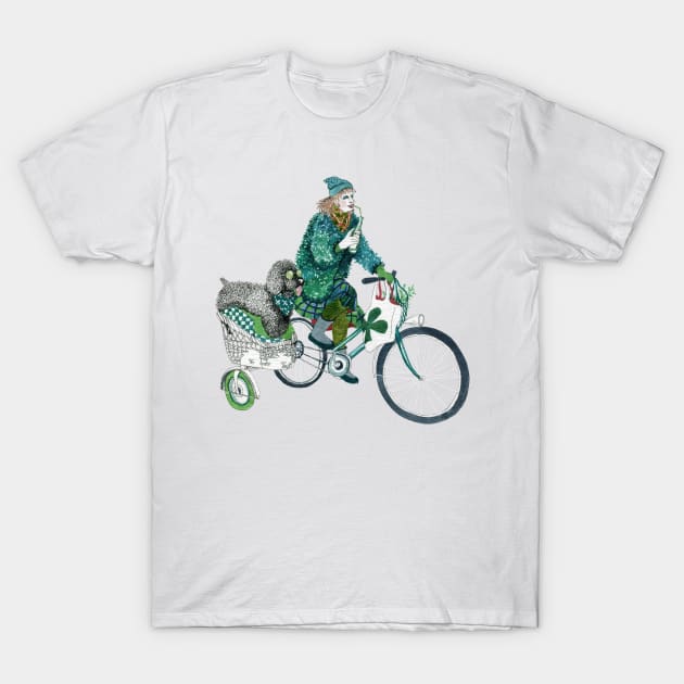 Girl with her poodle on tricycle T-Shirt by argiropulo